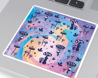 Magischer Pilz auf spiralförmigem Hintergrund, Laptop Aufkleber, Trippy Aufkleber, psychedelischer Aufkleber, magischer Aufkleber, bunter Aufkleber