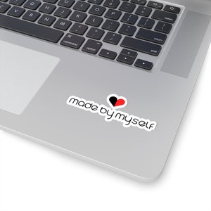 Feito por mim mesmo adesivo Harley Quinn, adesivo de coração vermelho preto, adesivo de vinil, adesivo para laptop, adesivo de amor próprio, adesivo motivacional