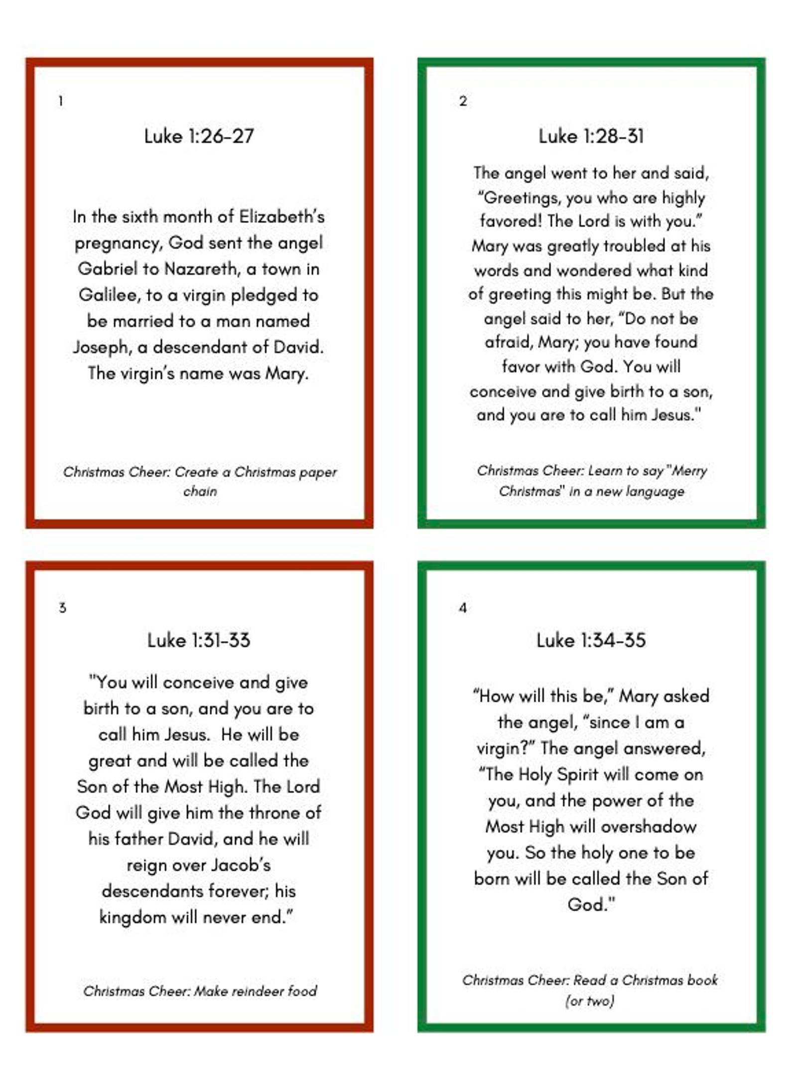 PRINTABLE Christmas Advent Cards With Scripture, Illustrations and ...