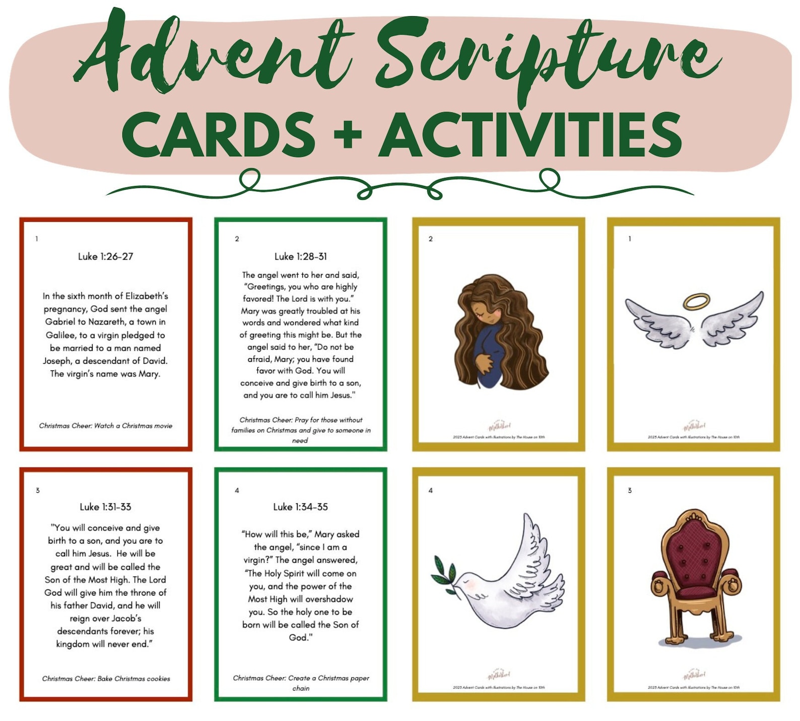 PRINTABLE Christmas Advent Cards With Scripture, Illustrations and ...