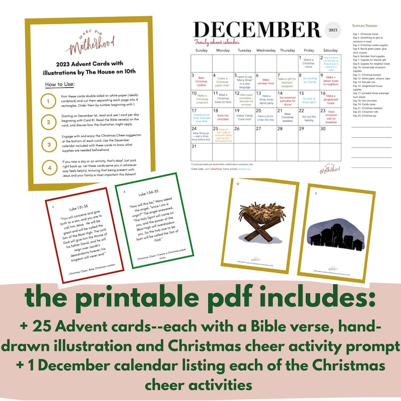 PRINTABLE Christmas Advent Cards With Scripture, Illustrations and ...