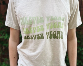 Forever Vegan T-Shirt Green Retro Text | Animal Activism Veganism Clothing | Vegan Activist Gift