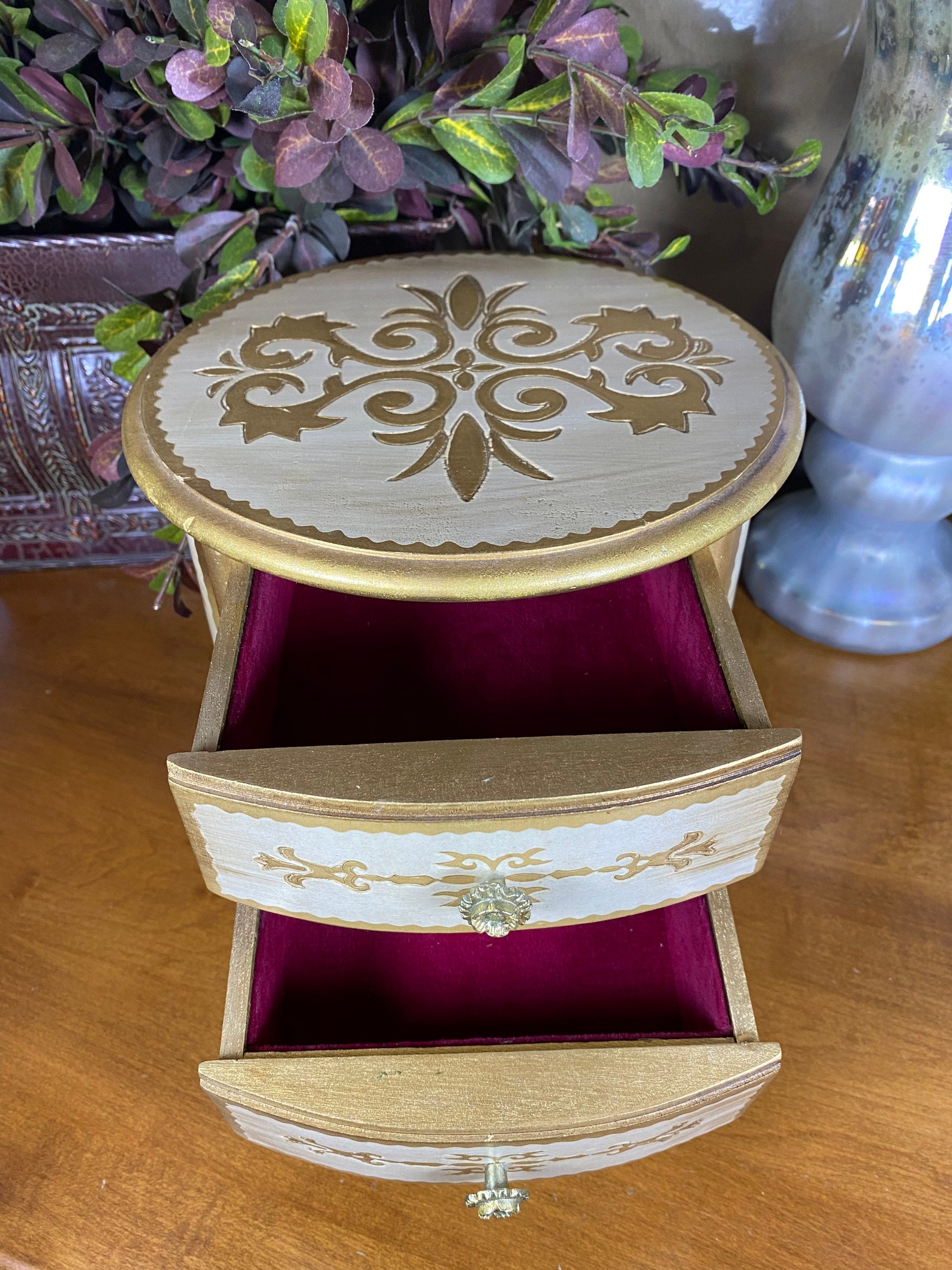 Vintage M.I.M. Lador Inc. Round Wood Music Jewelry Box With Etsy