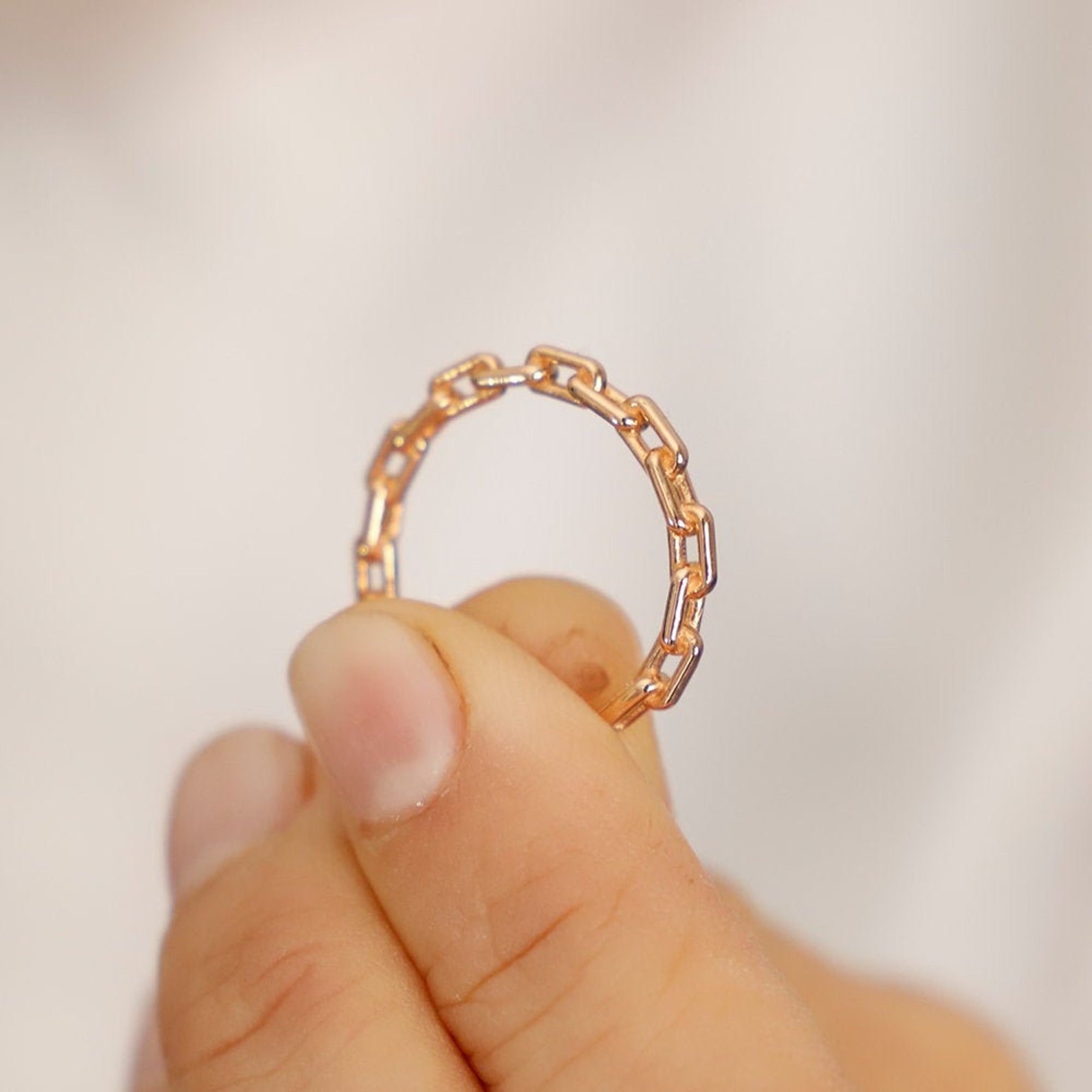 Paperclip Chain Ring Real 14K Yellow Gold Curb Chain Ring Etsy