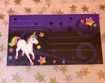 1 Lisa Frank DreamWriters Markie Unicorn Vintage Stationery envelope Standard LF Size Die cut Rainbow Stars