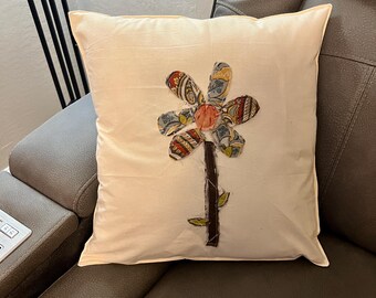 Vintage Envelope Pillow Cover • Handmade Floral Appliqué Cushion • Rustic Farmhouse Cottagecore Decor