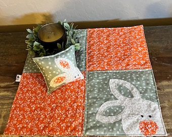 Bunny Appliqué Quilted Table Mat • Spring Farmhouse Decor