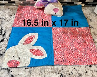 Bunny Appliqué Quilted Table Mat • Spring Farmhouse Decor