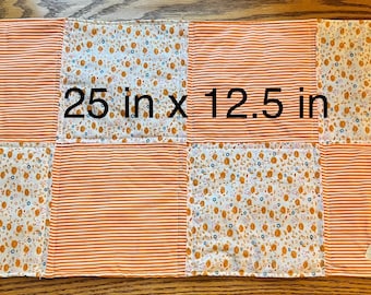 Handmade Bunny Table Runner – Quilted Spring Decor, Easter Patchwork, Farmhouse Floral Stripes, 25x12.2 Inches