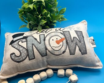 Let it SNOW Winter Mini Pillow – Rustic Snowman Decor, 5x8