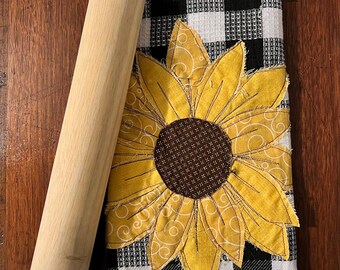 Handmade Sunflower Kitchen Towel – Farmhouse Buffalo Check Decor
