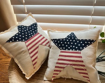 Handmade 7” x 7”– primitive star pillow