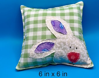 Handmade 6x6 Bunny Mini Pillow – Cottagecore Spring Décor
