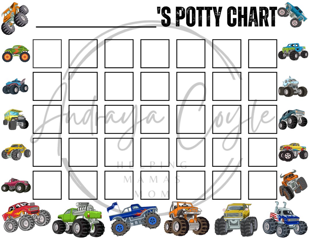 PRINTABLE Monster Trucks Potty Training Chart - Digital Instant ...