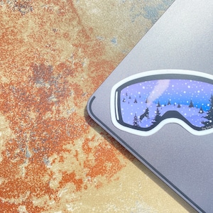 Winter Scene Goggle Sticker, Mountain Ski Snowboard Decal