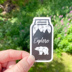 Explore Water Bottle Sticker, Winter Bear Sticker, Alaska Decal, Alaska Snowflake Sticker, Laptop Sticker, Water Bottle Sticker