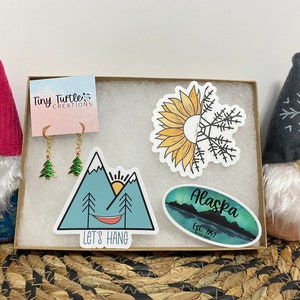 1 Earring 3 Sticker Christmas Mystery Box, Winter Earrings, Gift for Her, Present for Her, Holiday Grab Bag, Drop Dangle Earrings