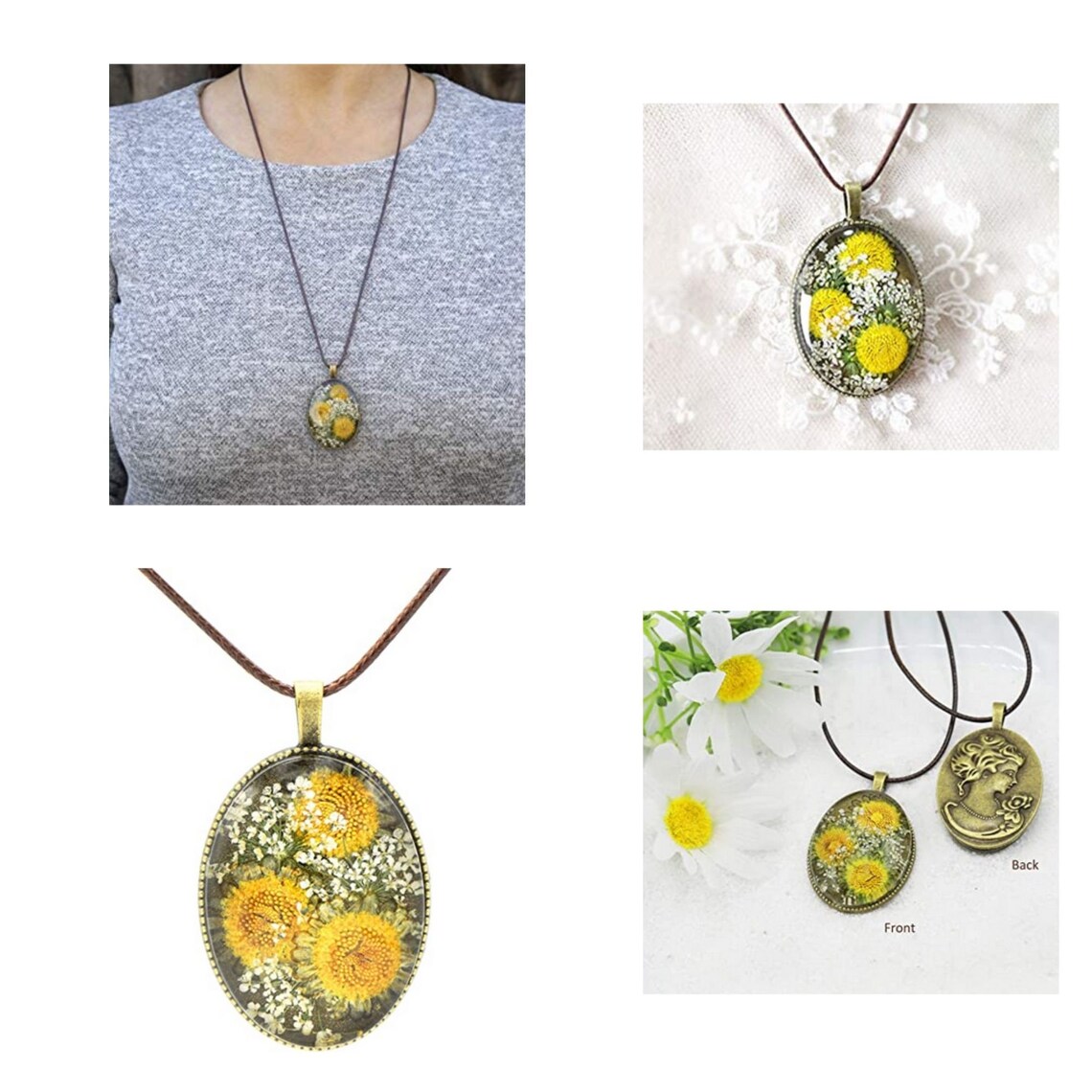 Yellow Chrysanthemum Resin Necklace gift for women Pressed Etsy