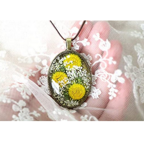 Yellow Chrysanthemum Resin Necklace gift for women Pressed Etsy