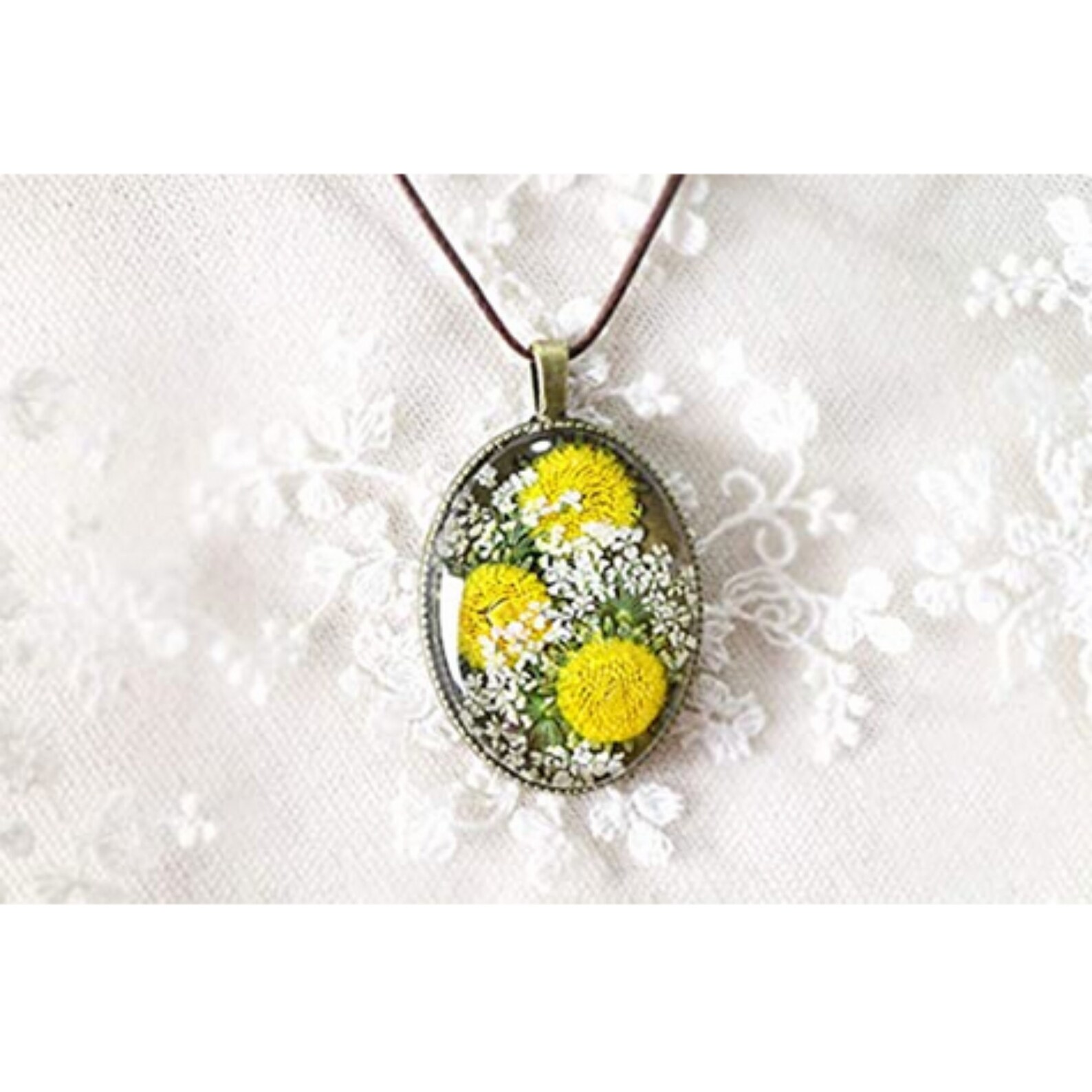 Yellow Chrysanthemum Resin Necklace gift for women Pressed Etsy