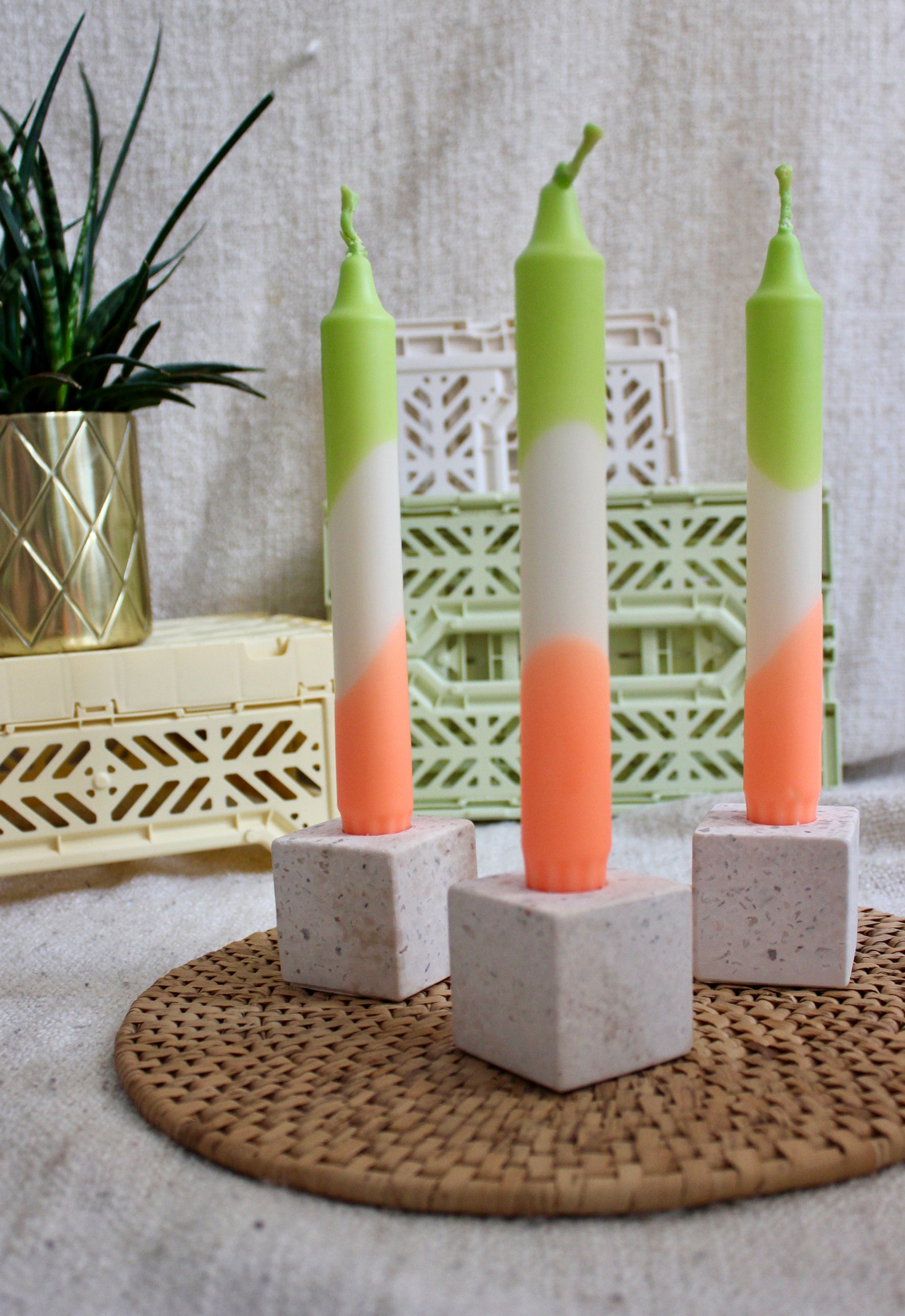 Dip Dye Candle / Green & Orange Etsy
