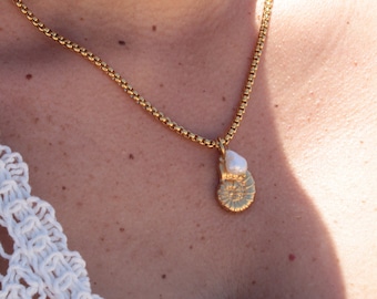 Nautilus shell necklace, Gold or silver, Freshwater pearl necklace, Ocean jewelry, Waterproof necklace,Ariel Necklace, Gif for her