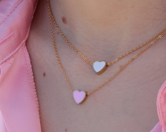 Gold Colurful Heart Necklace, Ename pendant, Love necklace, Dainty Heart Necklace, Minimalistic Jewelry, Delicate Jewelry, Gift for her