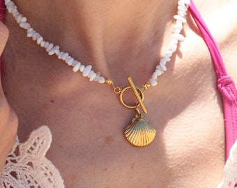 Boracay Shell Necklace, Howlite necklace, Gold, Silver, Ocean Jewelry, Waterproof necklace, Boho necklace,Boho jewelry, Toggle necklace