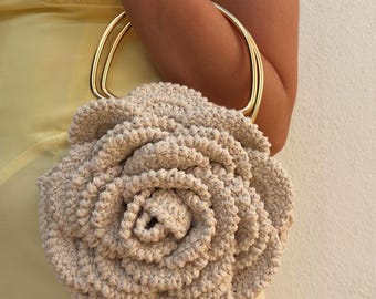 Handmade Crochet 3D Rose Bag, Cute Crochet bag, Trendy crochet bag, Flower Bag, Wedding Bag, Gift for her