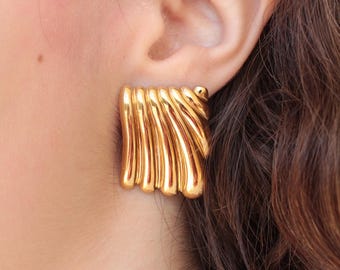 Gold and Silver square stud earrings, Vintage earrings, Chunky Earrings, Statement earrings, Gift for her