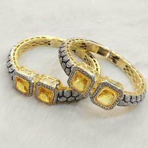 Gold Plated CZ Cuff Bangle Bracelet: Indian Bollywood Jewelry