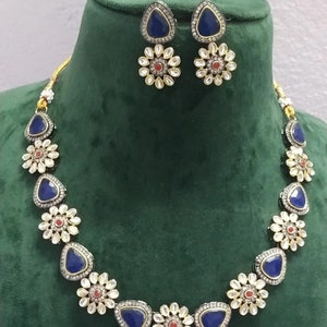 Kundan Bridal Jewelry Set: Semiprecious Stone Necklace & Earrings