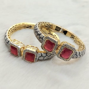 Gold Plated CZ Cuff Bangle: Bollywood Indian Jewelry