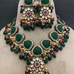 Handmade Kundan Choker: Emerald Indian Necklace, Bollywood Jewelry
