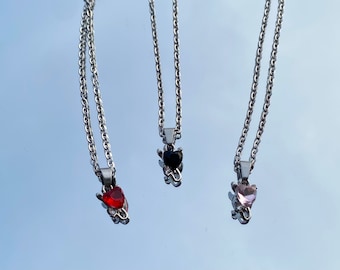 tiny heart devil necklace <3