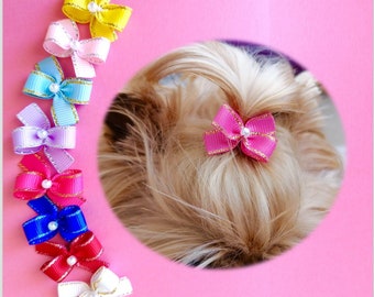 Tiny dog bow, pack 2, 3, 4 or 6 bows, dog hair bow, top knot for puppy, mini dog hair bows, small bows, doggie bows, dog grooming bows.