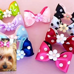 Dog Hair Bow, Satin Polka Dog, Bow for Small Dog, Girl Pet Accessory, for Yorkie, Shih Tzu, Maltese, Poodle.
