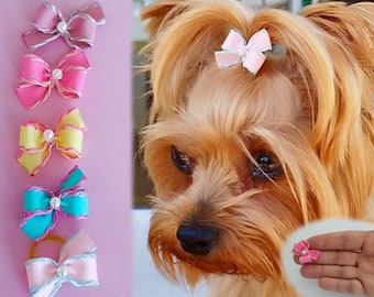 Tiny dog hair bow, pack 3 bows, bow for puppy, tea cup dog bow, mini dog hair bow, dog grooming bows.