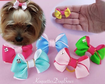 Dog  Bows for Hair, Dog Hair Clip, Small Puppy  Hair Bows, Dog Bows with Rubber Bands, Alligator Clip or French Barrette.