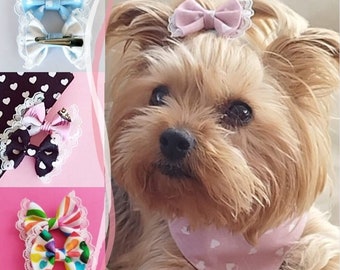 Lazo para perro, accesorio para mascotas, lazo para yorkie, arco de pelo con encaje, arco de tela con clip, coleta para cachorro.