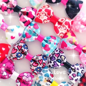 Dog hair bow, small dog hair clip, hair bows with hearts, dog grooming bow, small bow for dog, tiny dog hair bows, small bows for pets.
