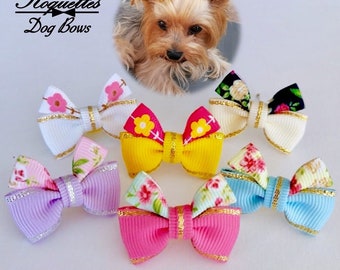 Puppy bows, tiny bow for puppy, mini dog hair bows, dog hair clip bow, small dog hair bow, Maltese bow, hair bow Yorkie, mini dog hair clip.