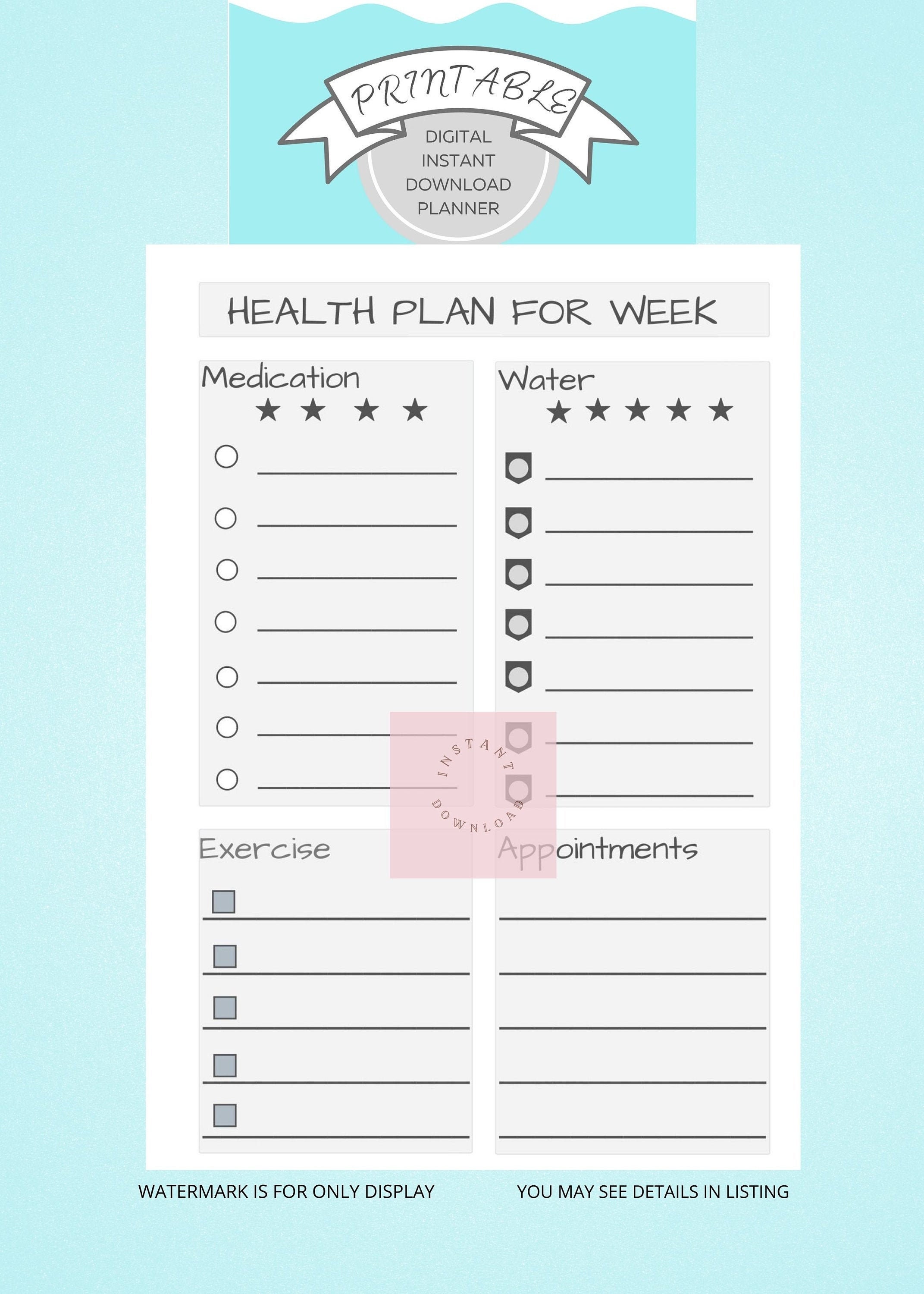 Health planner instant download digital printable planner | Etsy