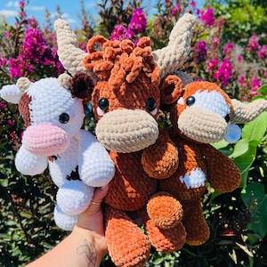 Crochet 3 in 1 cow, highland cow, longhorn pattern