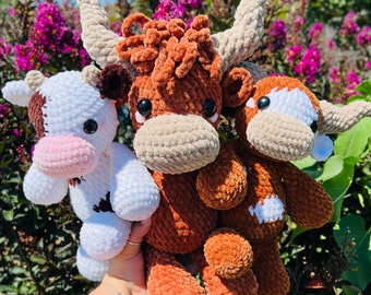 Crochet 3 in 1 cow, highland cow, longhorn pattern