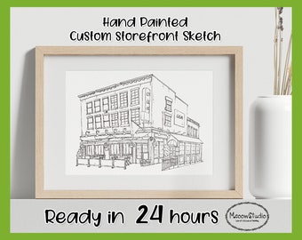 Custom Business Storefront Sketch,Drawing From Photo,Business Front,Commercial Building Painting,Restaurant,Bar,Boutiques,For Business Owner