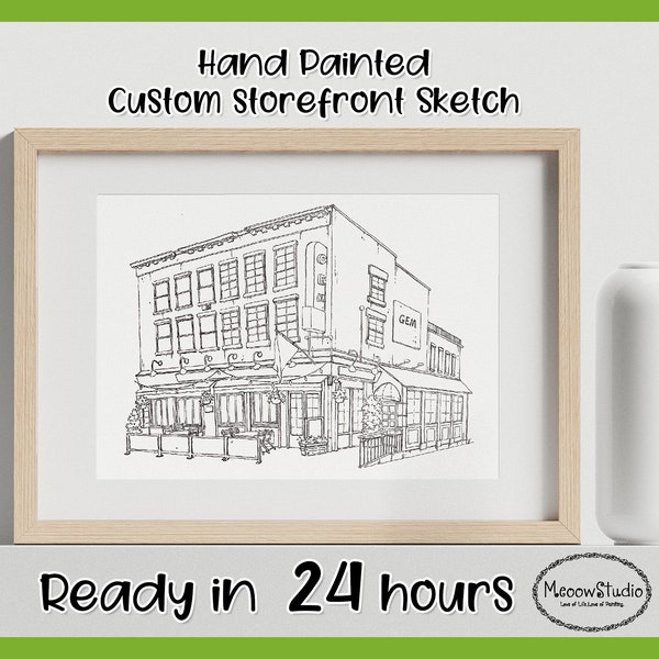 Custom Business Storefront Sketch,Drawing From Photo,Business Front,Commercial Building Painting,Restaurant,Bar,Boutiques,For Business Owner