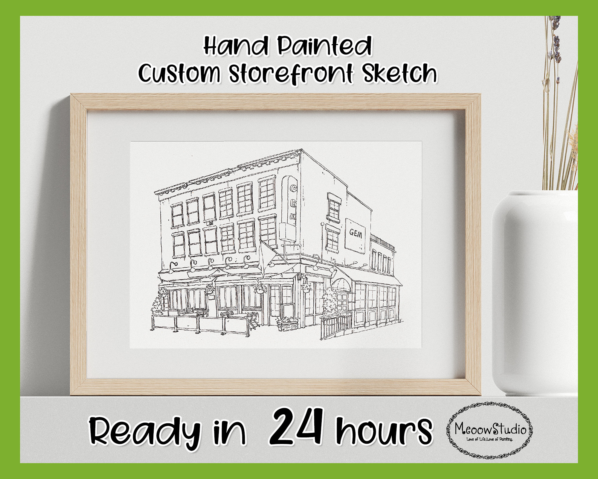 Custom Business Storefront Sketch,Drawing From Photo,Business Front,Commercial Building Painting,Restaurant,Bar,Boutiques,For Business Owner