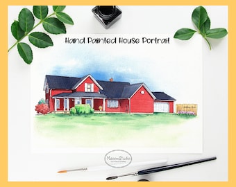 Custom House Portrait,Watercolor Home,Drawing From Photo,handpainted,New Home Painting,Personalized Housewarming Gift,Realtor Gift for buyer
