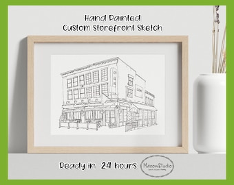Custom Business Storefront Sketch,Drawing From Photo,Business Front,Commercial Building Painting,Restaurant,Bar,Boutiques,For Business Owner